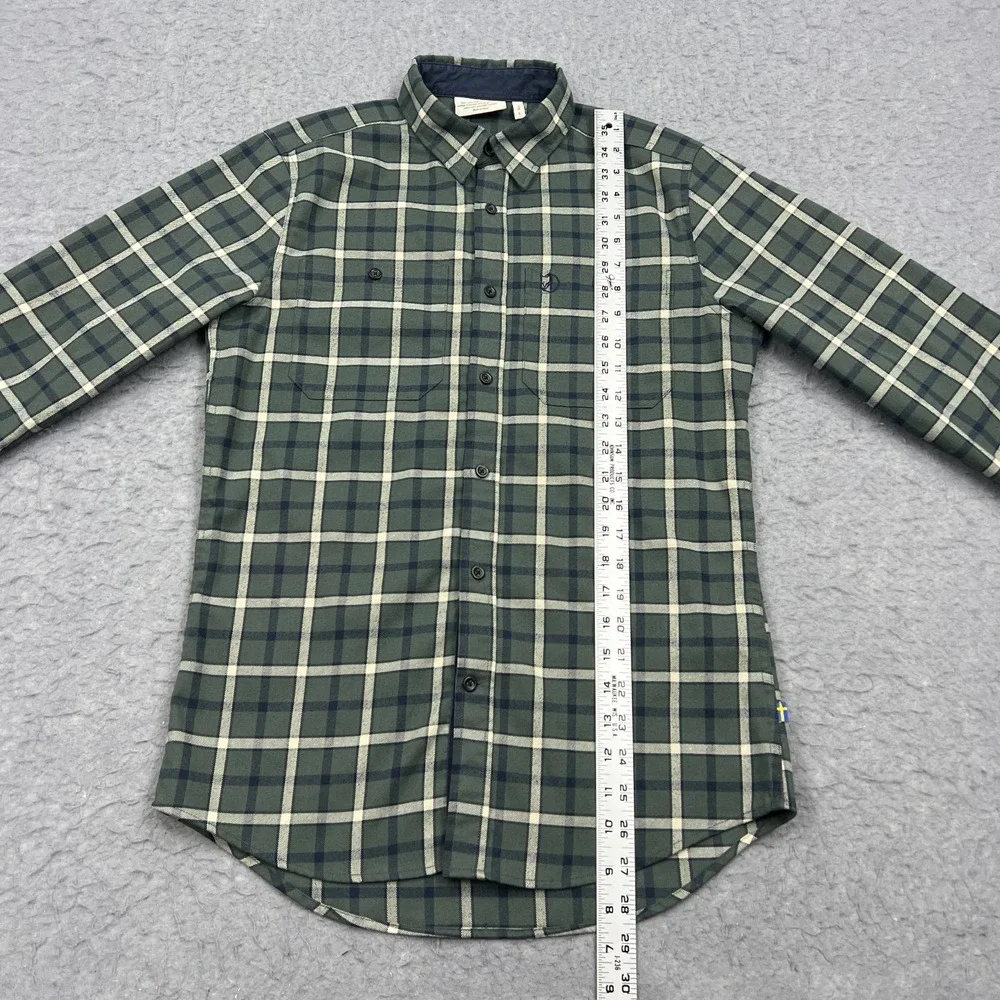 Fjallraven Fjallslim LS Shirt Mens Small Green Check Slim Flannel Button‎ Up